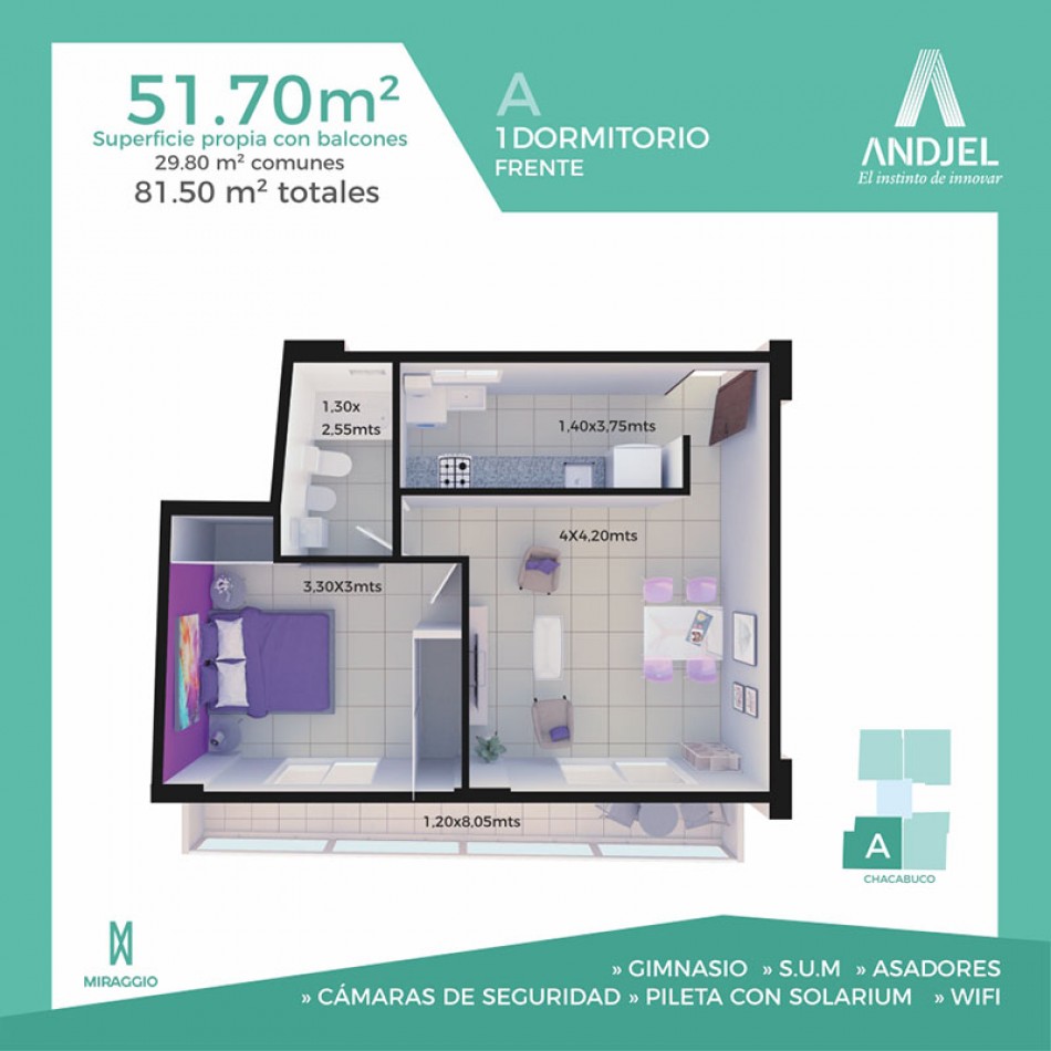 1 Dormitorio A - Edificio Miraggio