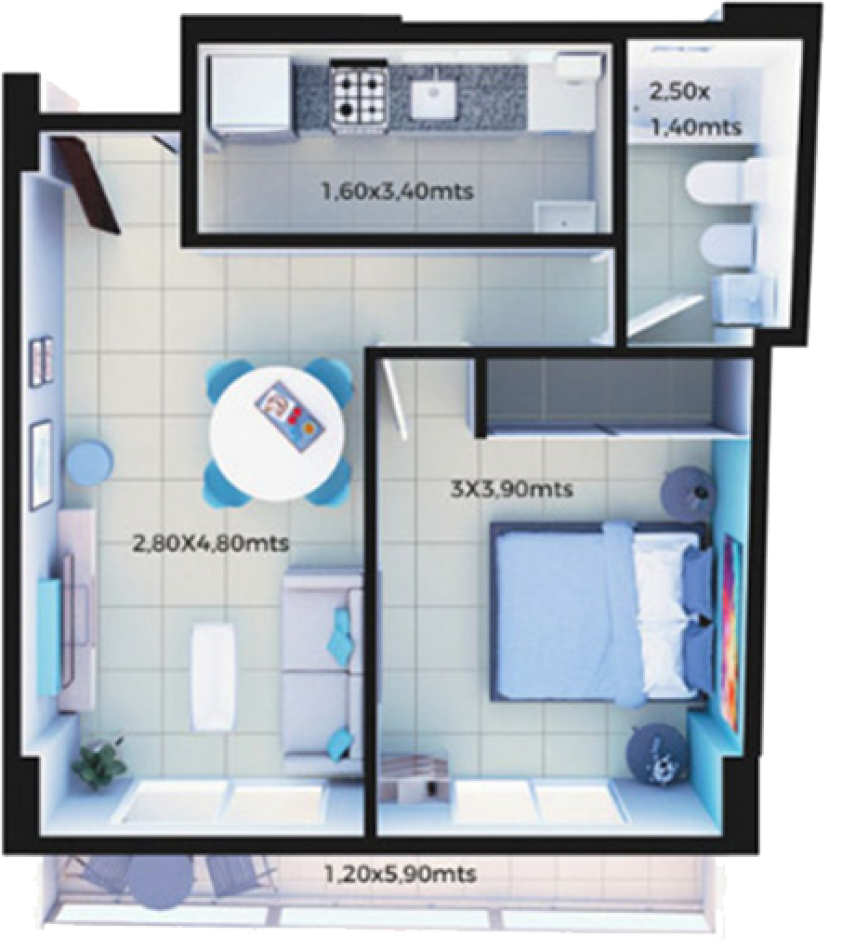 1 Dormitorio C - 2do piso - Edificio Miraggio